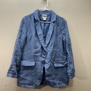 Halston Women’s small Blue 100% Linen Blazer Single Button Lined Jacket‎